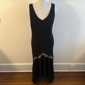 Black Embroidered Floral Evening Gown 90s Y2K size 12